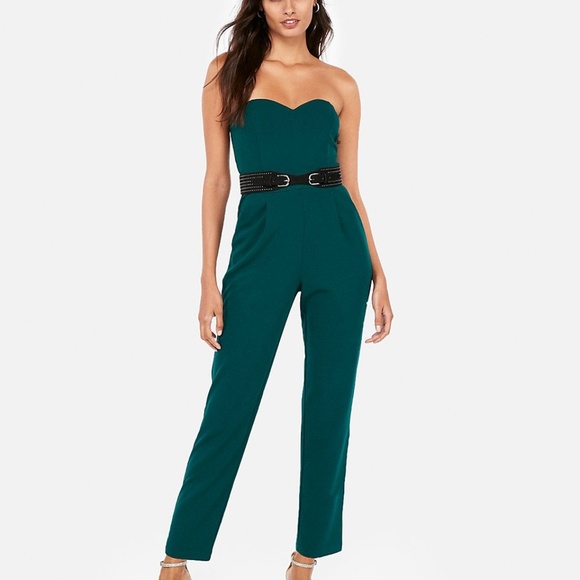 EXPRESS GREEN DEEP TEAL STRAPLESS SWEETHEART JUMPS - Picture 1 of 3